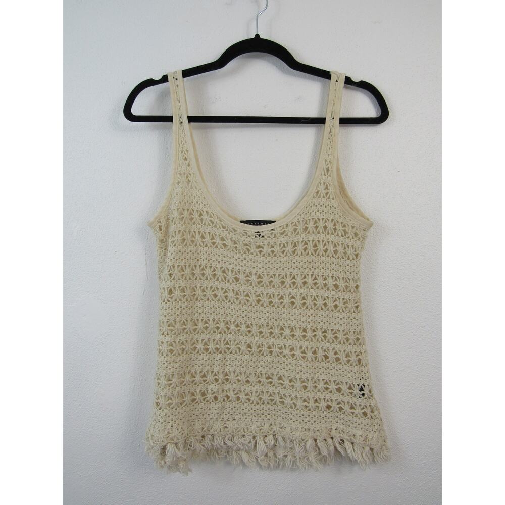 Sanctuary Small Cream Woven Crochet Tank Top Scoop Neck Bohemian Trendy Earthy